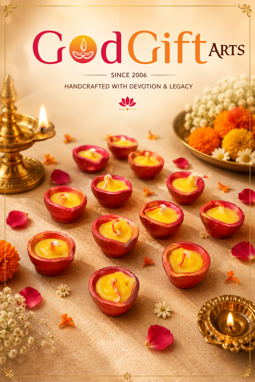 Terracotta Ghee Diyas – Pack of 12 Built-in Pure Ghee Wicks