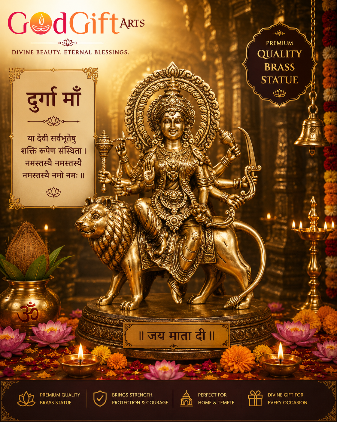 Durga Maa Brass Statue/Murti – Premium Divine Shakti Collection by GOD GIFT ARTS