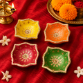 Handcrafted Designer Four Faced Diyas Multicolored (Set of 4)