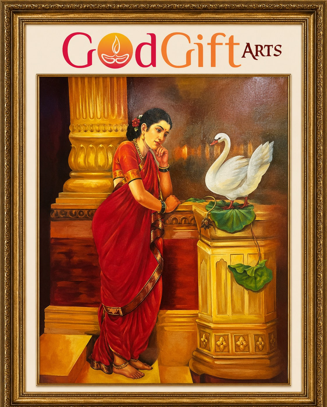 Swan Reflection Oil Painting – Luxury Nature Wall Art by GOD GIFT ARTS