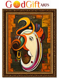 Om Ganesha Abstract Oil Painting (With Frame) | Handcrafted by GOD GIFT ARTS