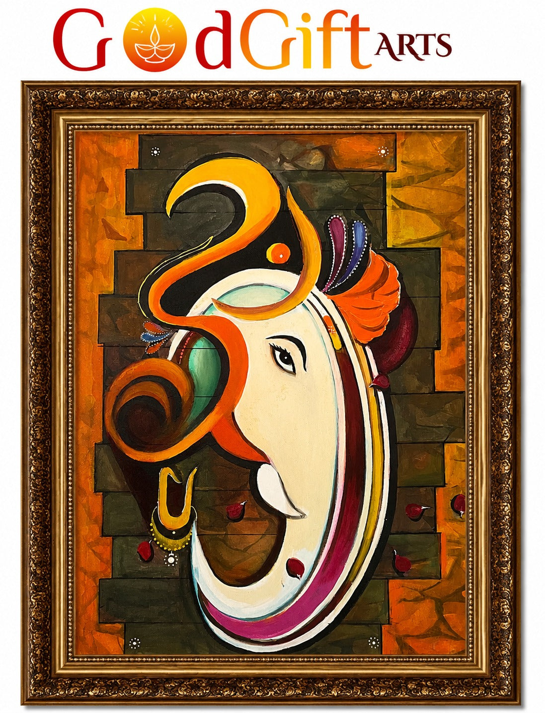 Om Ganesha Abstract Oil Painting (With Frame) | Handcrafted by GOD GIFT ARTS