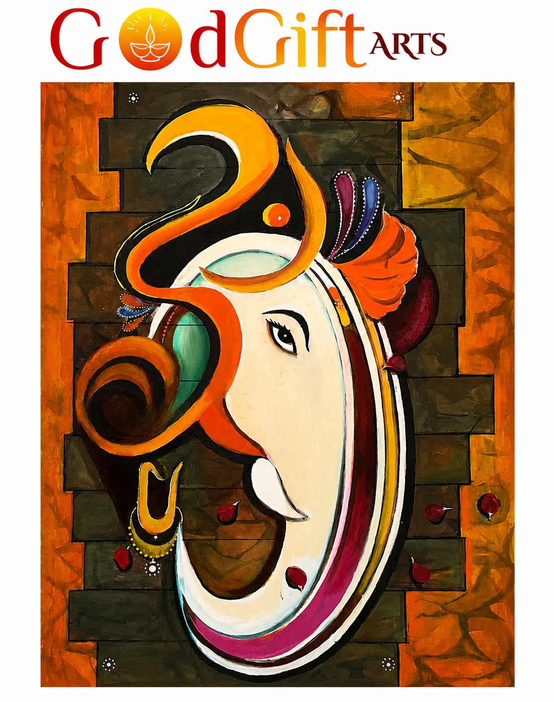 Om Ganesha Abstract Oil Painting (Without Frame) | Handcrafted by GOD GIFT ARTS