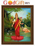 Divine Maha Lakshmi Oil Painting - Prosperity and Abundance (with Frame)
