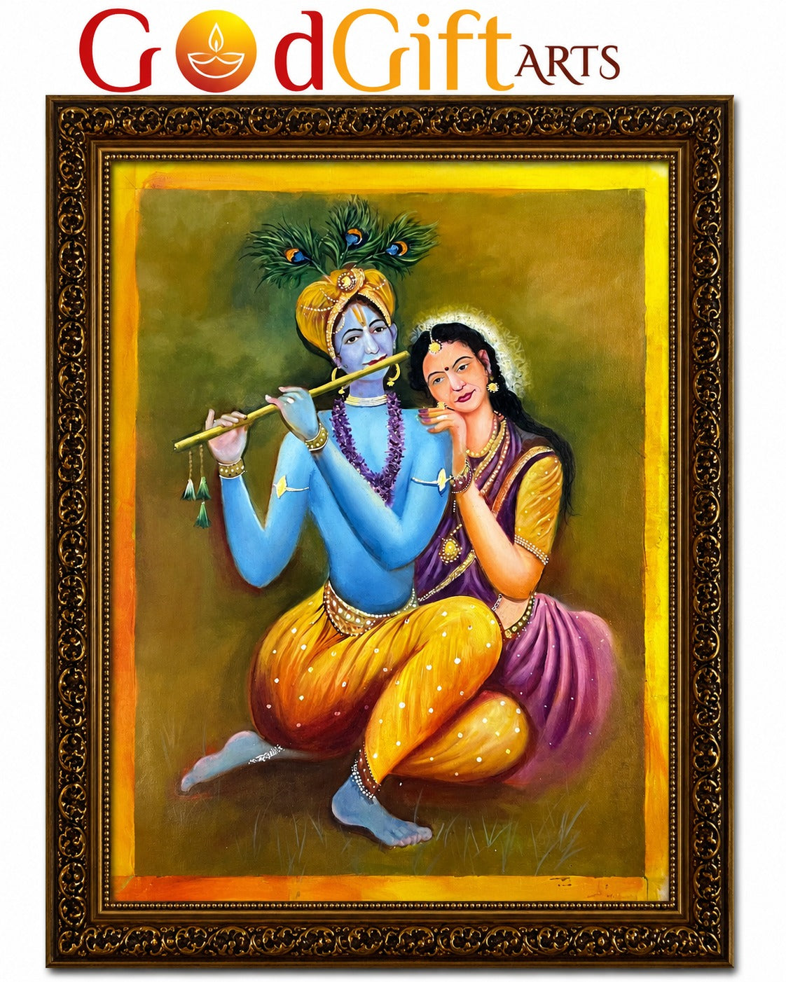 Radha Krishna Eternal Love Oil Painting – Divine Wall Art by GOD GIFT ARTS