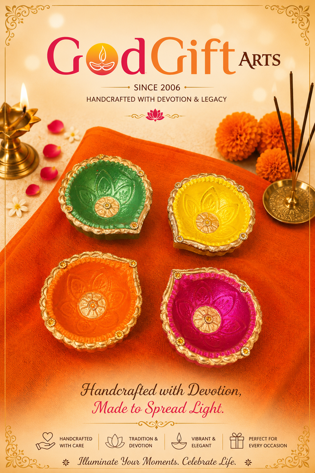 Handcrafted Designer Multicolored Diyas